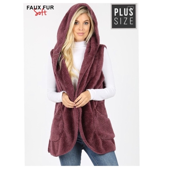 Plus Size Soft Faux Fur Hooded Vest - Picture 6 of 6